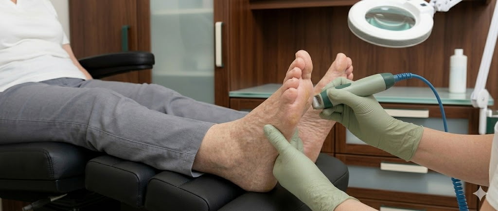 Professionelle Teilbehandlung Hornhautabtragung und Nagelbearbeitung durch Silvia Rennspieß